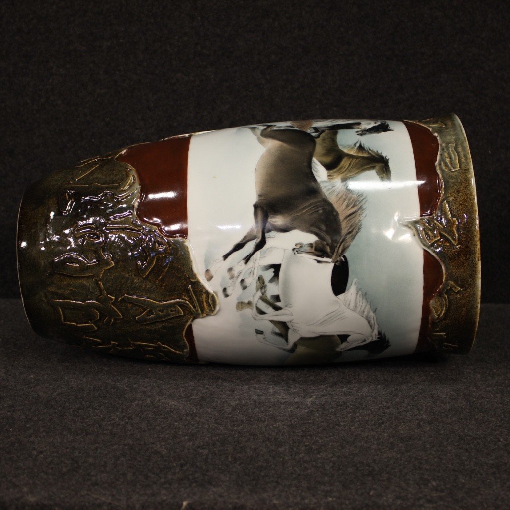 Vaso cinese in ceramica dipinta con cavalli-photo-5