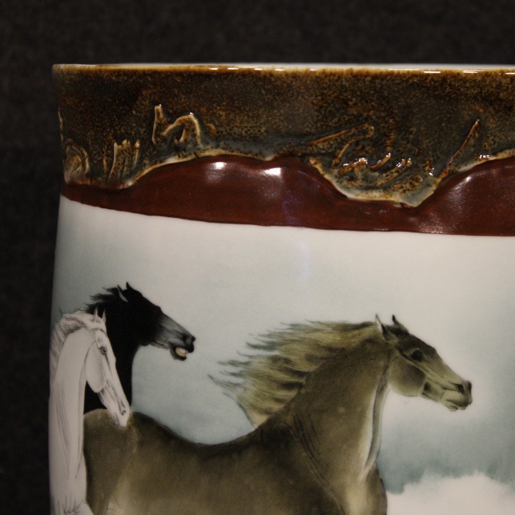 Vaso cinese in ceramica dipinta con cavalli-photo-8
