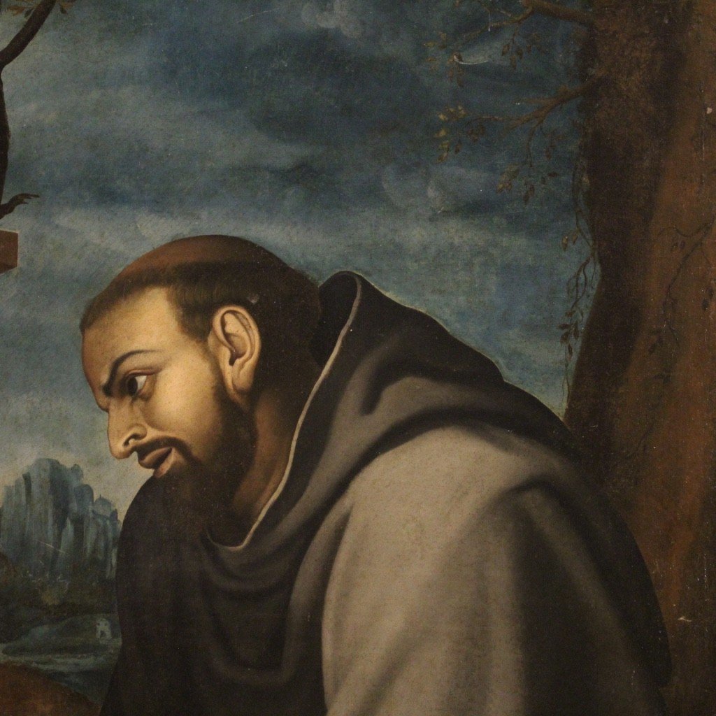 Antico quadro italiano San Francesco del XVIII secolo-photo-3