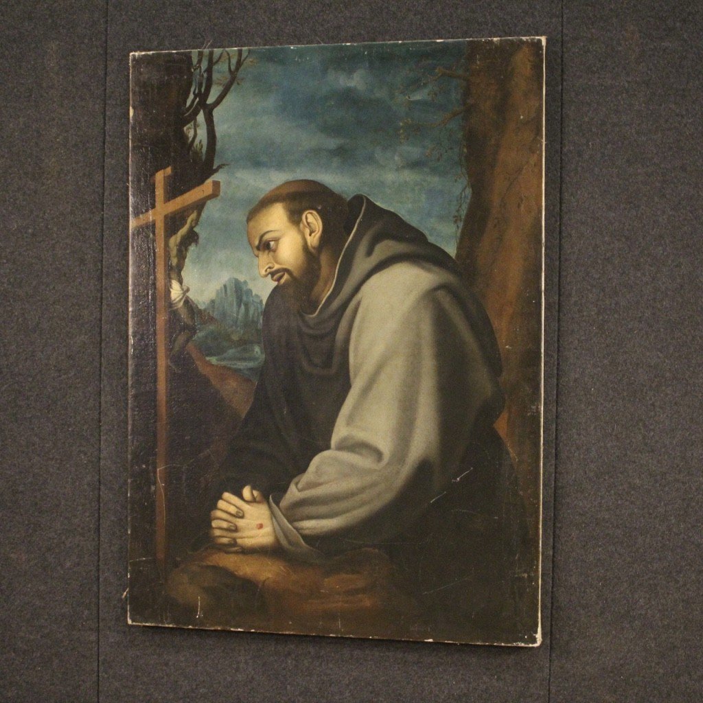 Antico quadro italiano San Francesco del XVIII secolo-photo-4