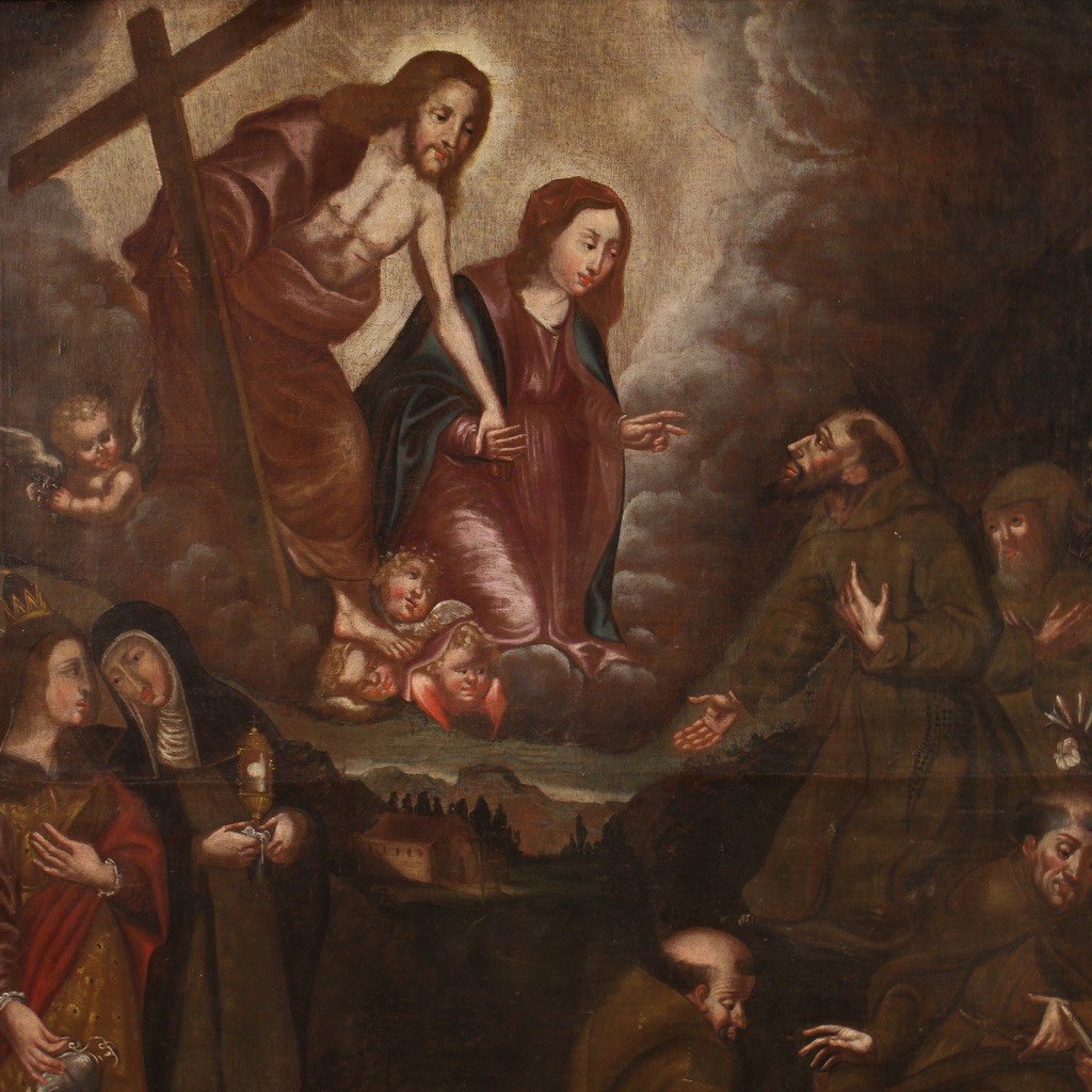 Dipinto spagnolo religioso olio su tela del XVIII secolo-photo-1