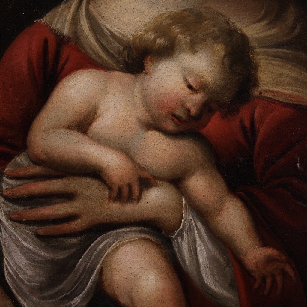 Dipinto italiano Madonna col bambino e San Giovannino del XVIII secolo -photo-4