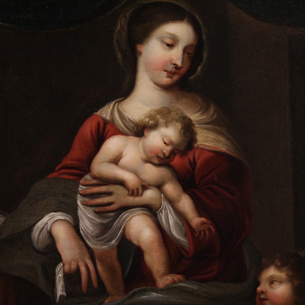 Dipinto italiano Madonna col bambino e San Giovannino del XVIII secolo -photo-1