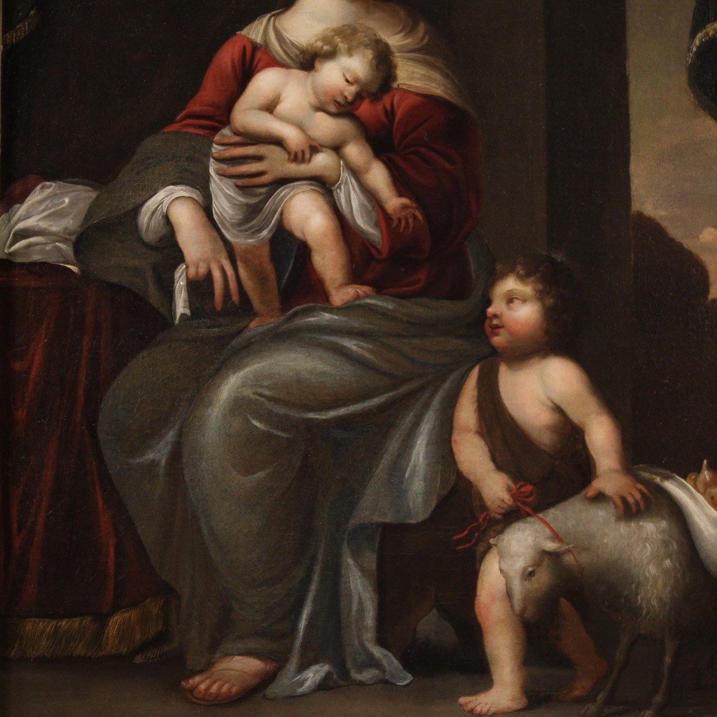 Dipinto italiano Madonna col bambino e San Giovannino del XVIII secolo -photo-6