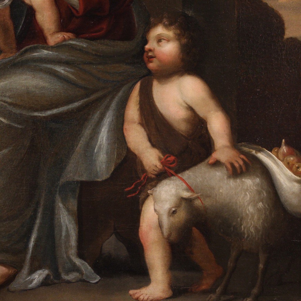 Dipinto italiano Madonna col bambino e San Giovannino del XVIII secolo -photo-7