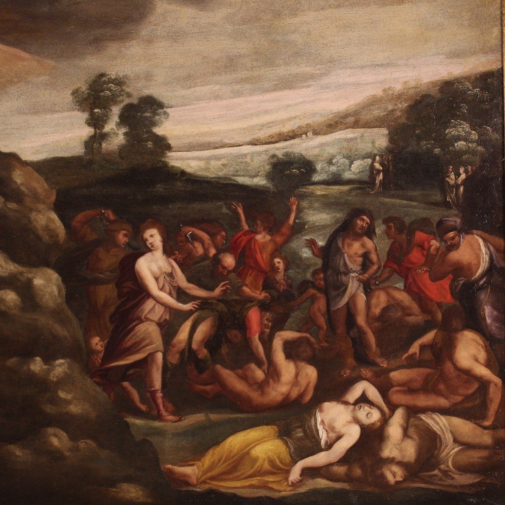Dipinto religioso del XVII secolo, Mosè riceve le tavole della legge-photo-3