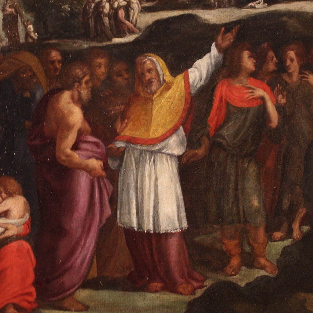 Dipinto religioso del XVII secolo, Mosè riceve le tavole della legge-photo-3