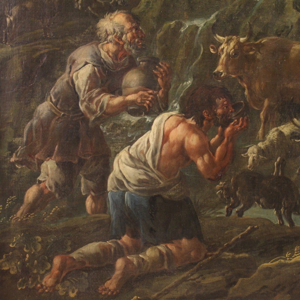 Grande quadro del XVIII secolo, Mosè fa scaturire l'acqua dalla roccia-photo-5