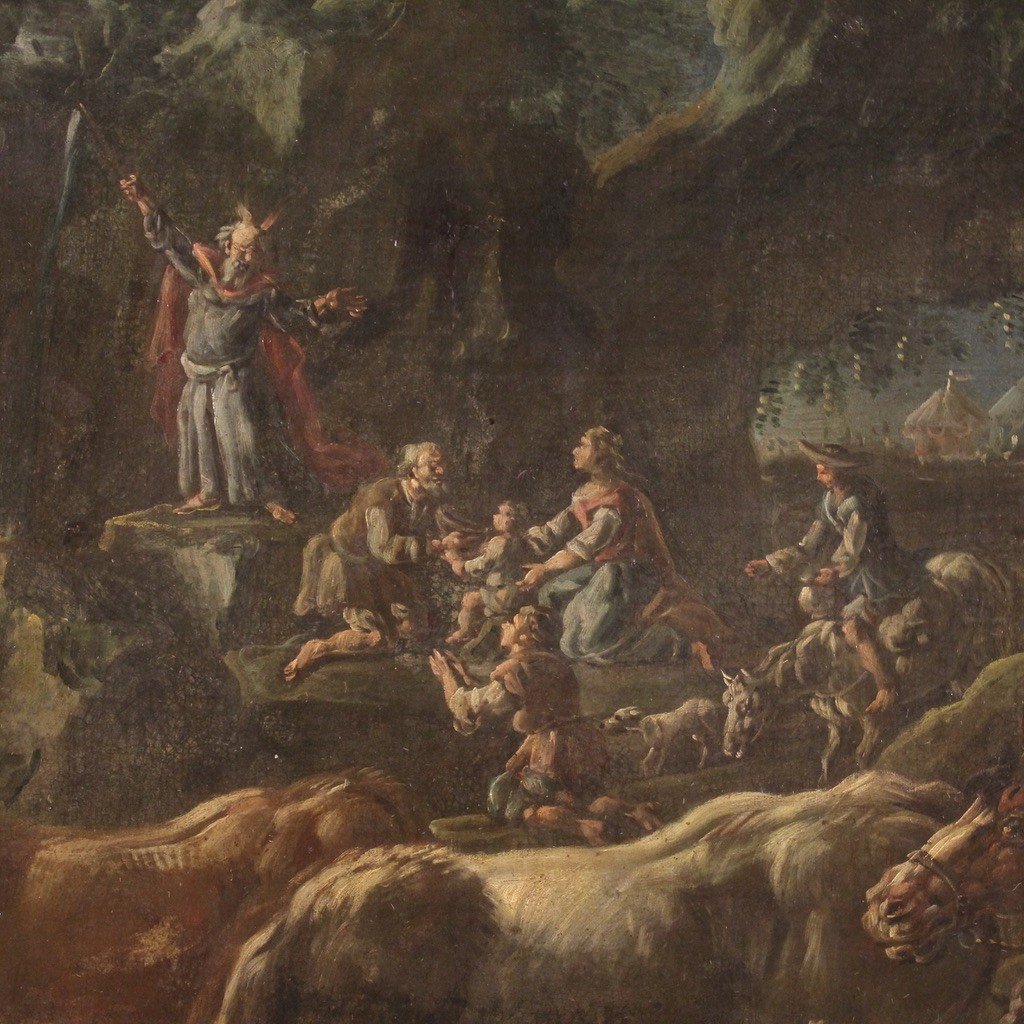 Grande quadro del XVIII secolo, Mosè fa scaturire l'acqua dalla roccia-photo-6