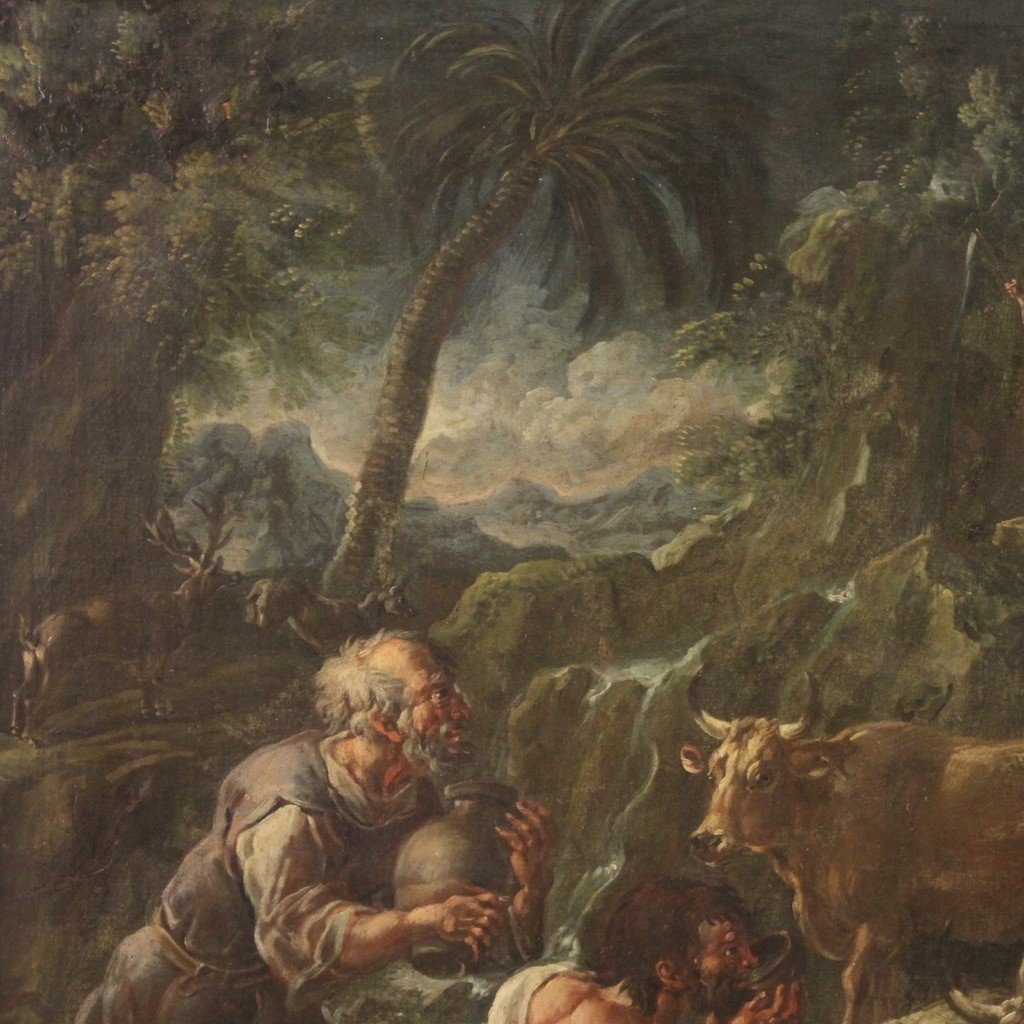 Grande quadro del XVIII secolo, Mosè fa scaturire l'acqua dalla roccia-photo-7