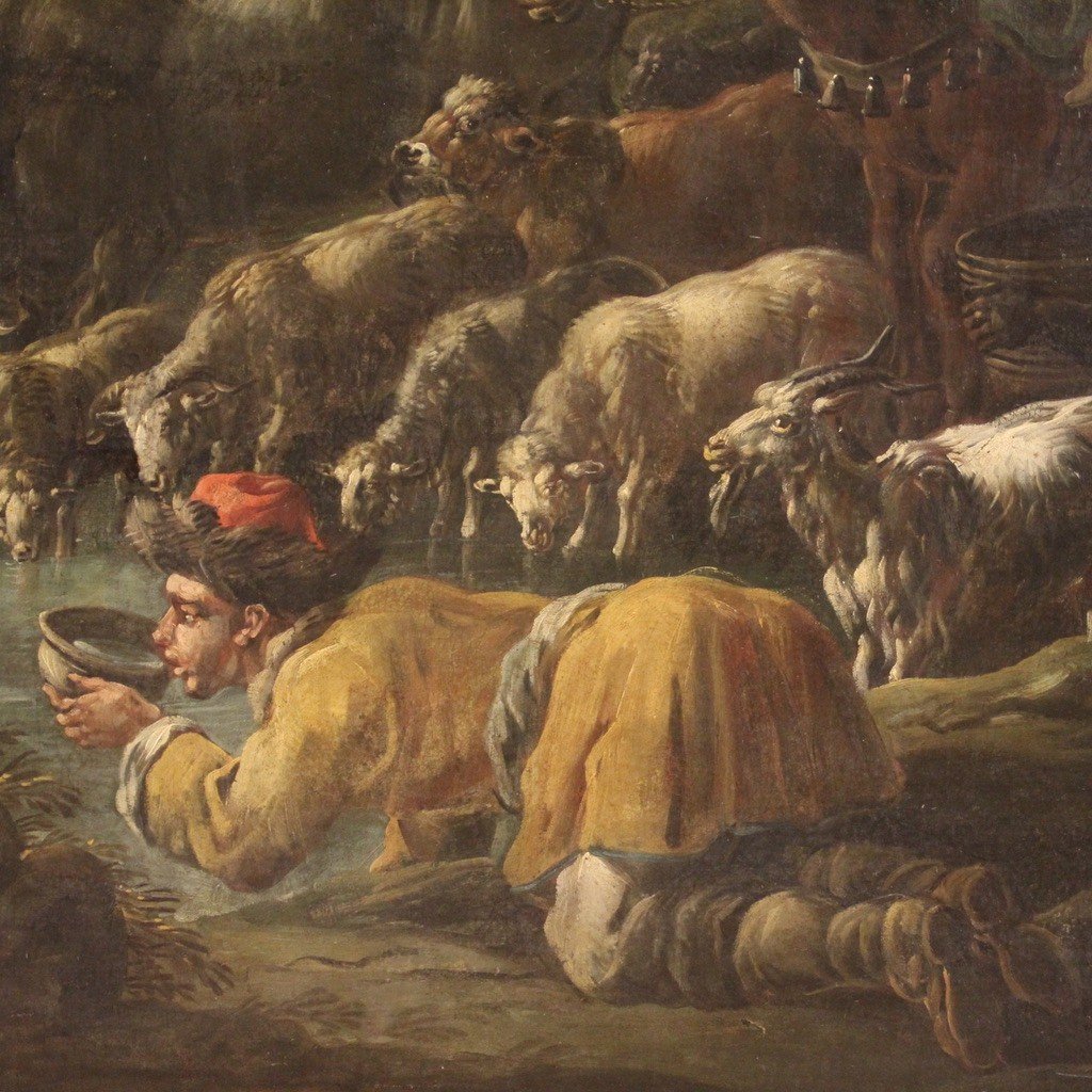 Grande quadro del XVIII secolo, Mosè fa scaturire l'acqua dalla roccia-photo-8