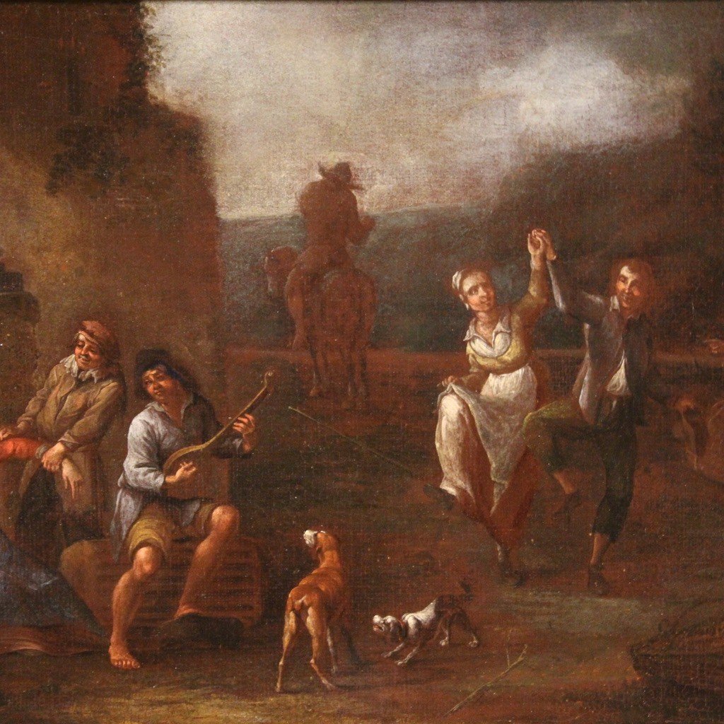 Pittura antica Scuola dei bamboccianti del XVII secolo