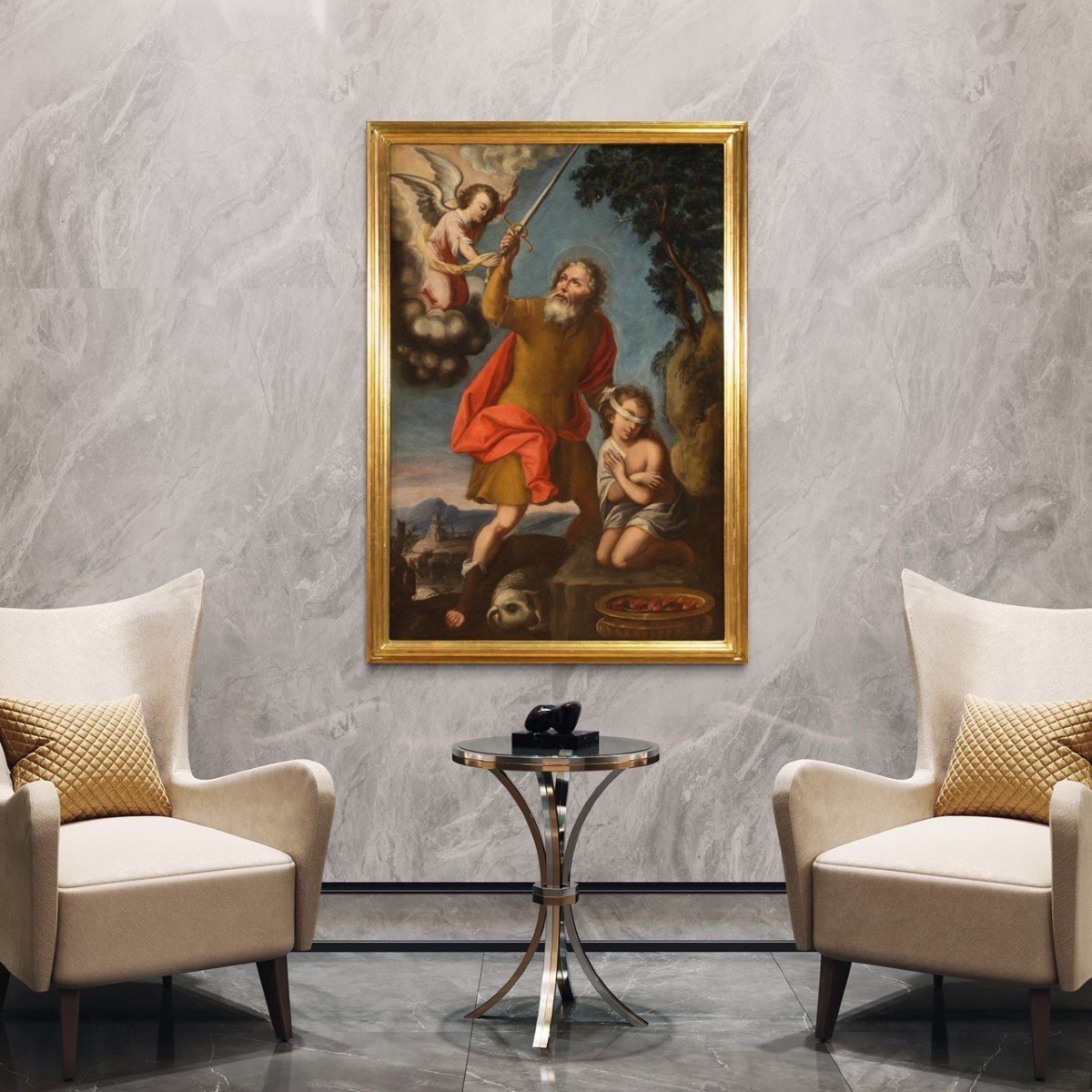 Dipinto religioso del XVII secolo, Sacrificio di Isacco-photo-7