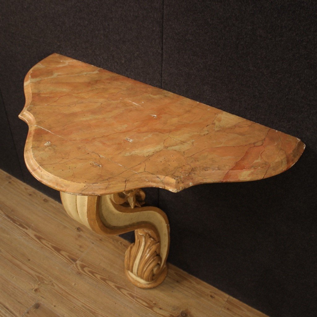 Console italiana in legno laccato e dipinto del XX secolo-photo-4