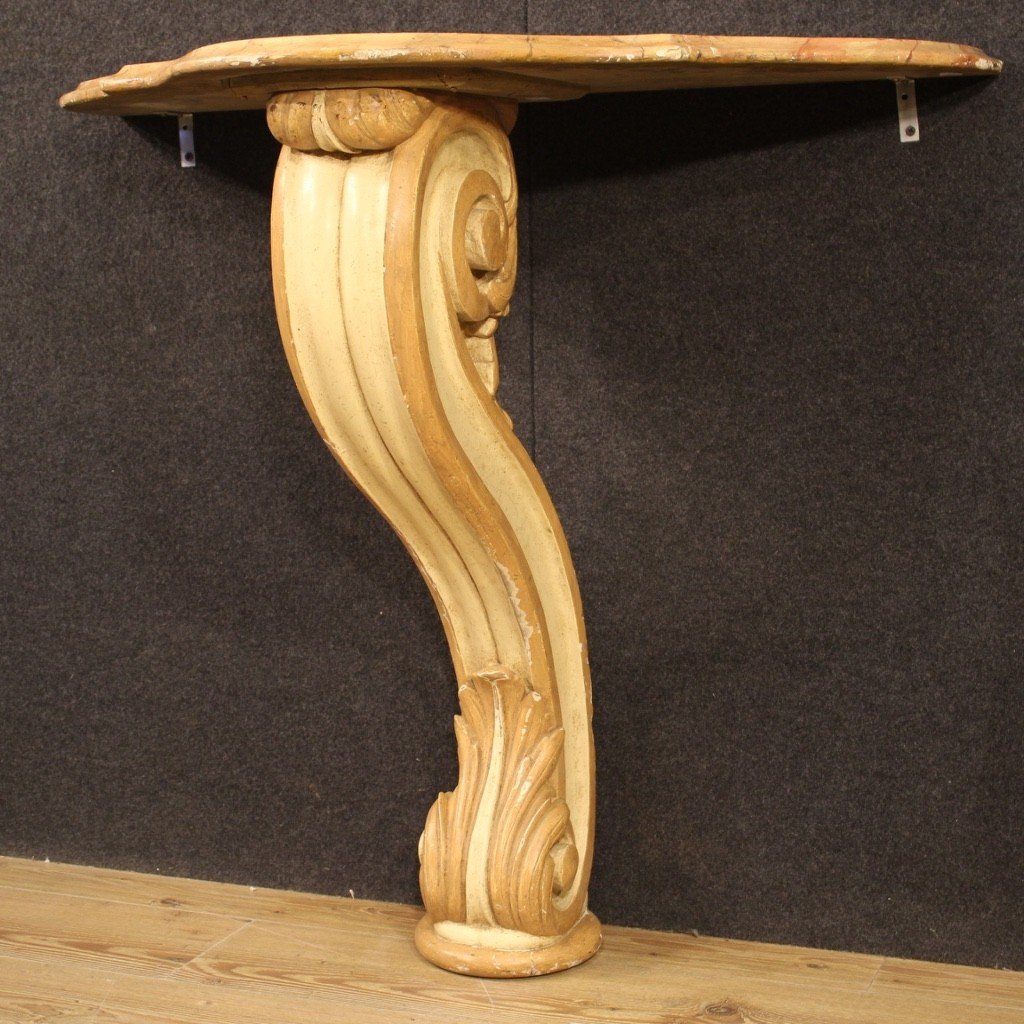 Console italiana in legno laccato e dipinto del XX secolo-photo-3