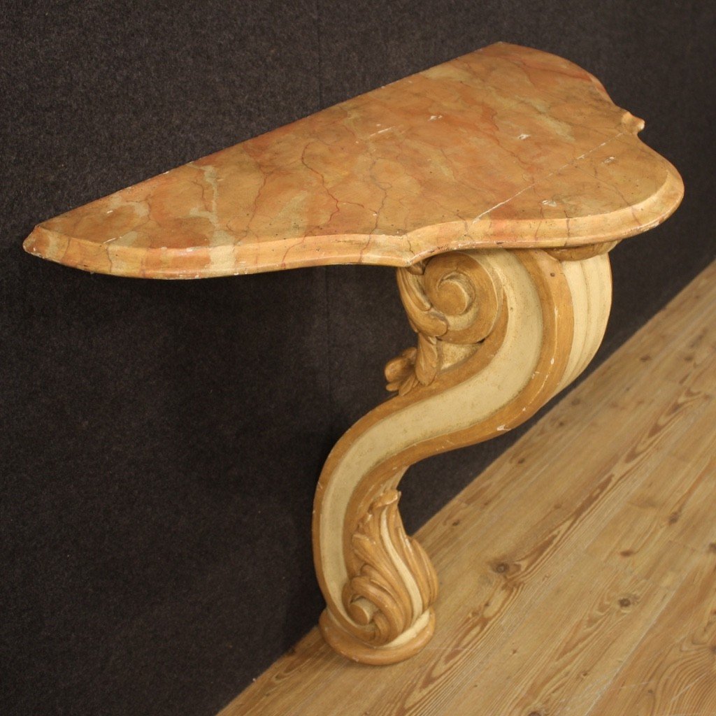 Console italiana in legno laccato e dipinto del XX secolo-photo-6