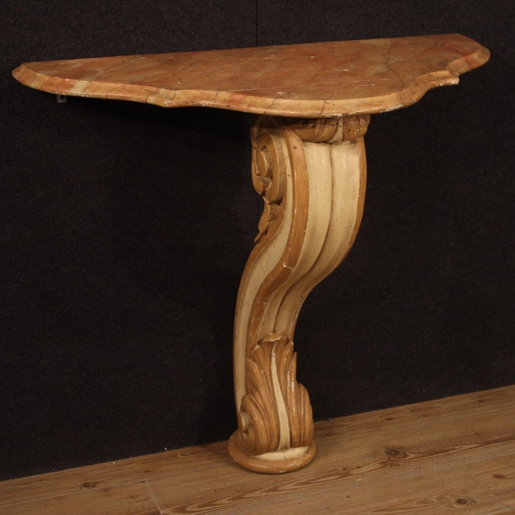 Console italiana in legno laccato e dipinto del XX secolo