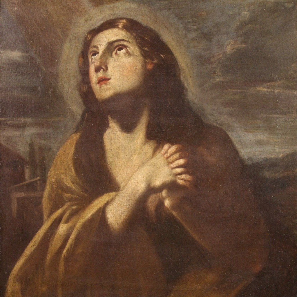 Antico Dipinto religioso Maddalena del XVII secolo-photo-4
