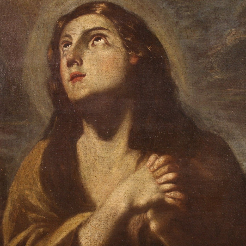 Antico Dipinto religioso Maddalena del XVII secolo-photo-3