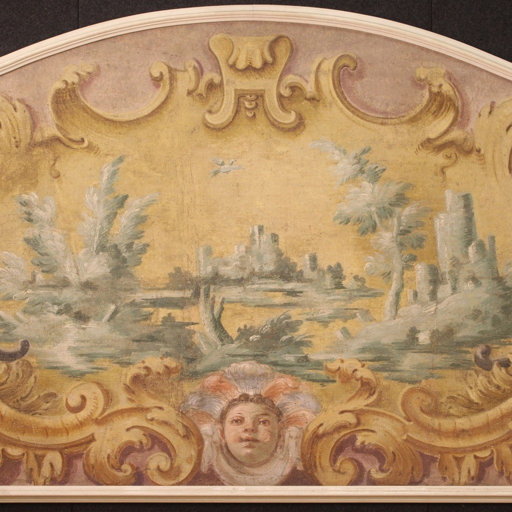 Quadro tempera su tela paesaggio del XVIII secolo-photo-4