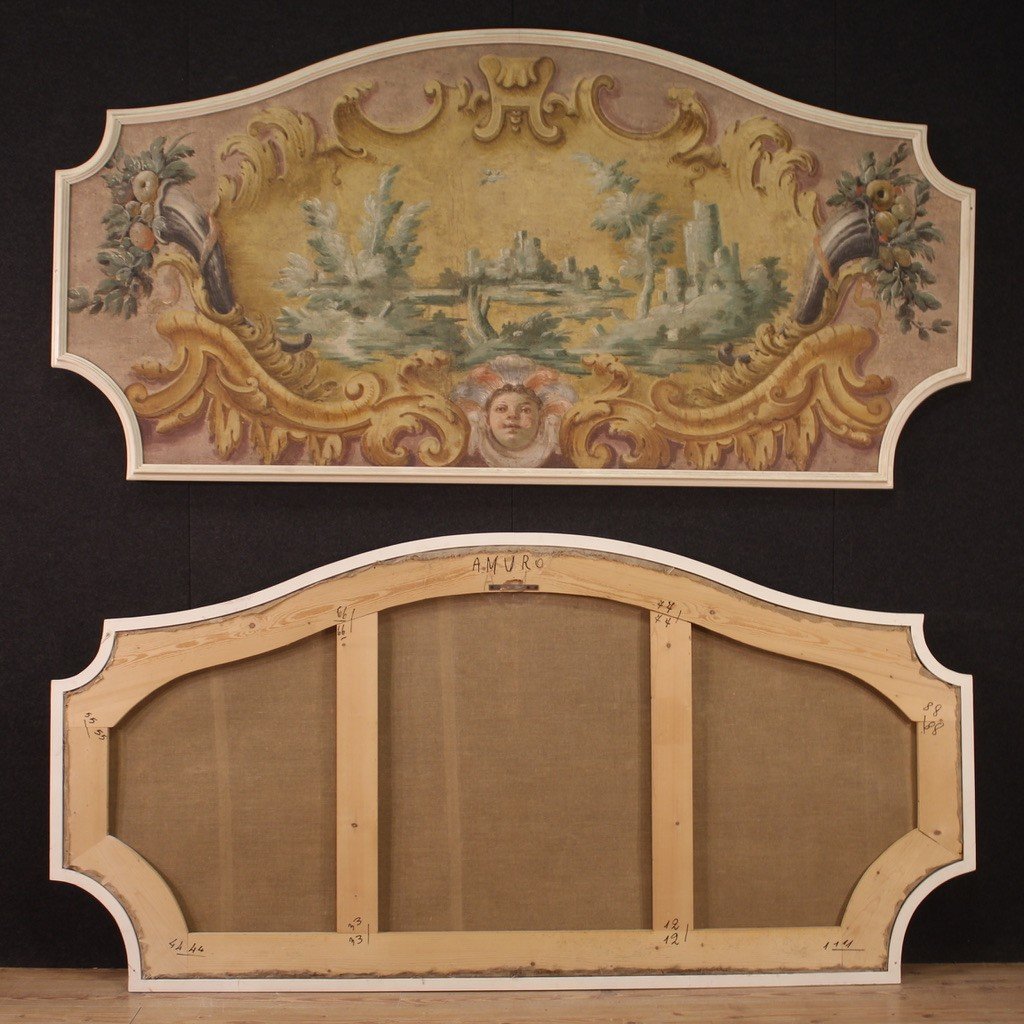 Quadro tempera su tela paesaggio del XVIII secolo-photo-5