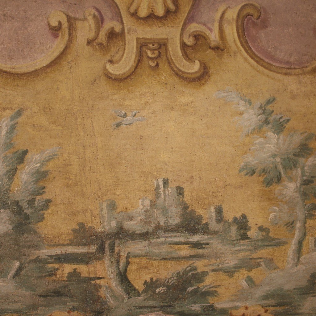 Quadro tempera su tela paesaggio del XVIII secolo-photo-6