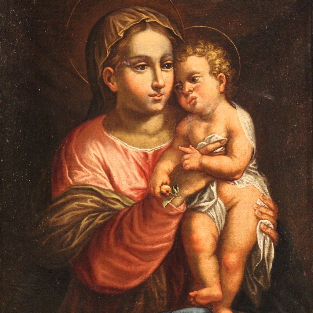 Dipinto religioso Madonna con bambino del XVII secolo-photo-2