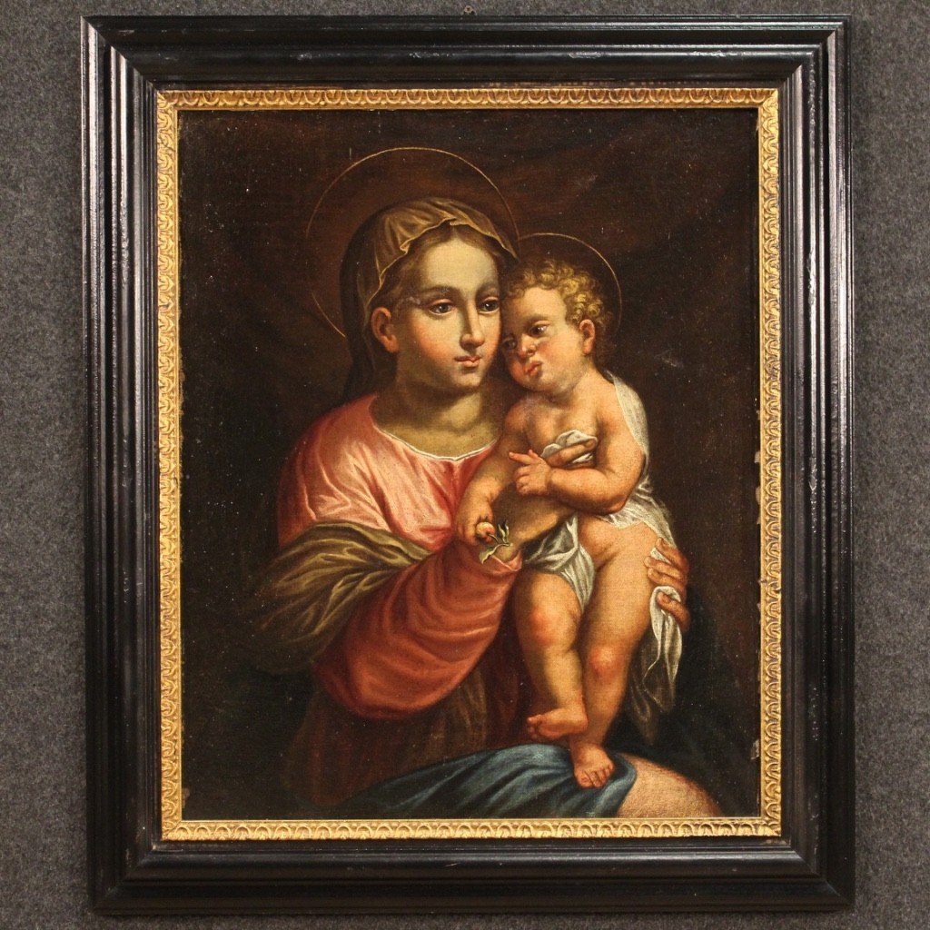 Dipinto religioso Madonna con bambino del XVII secolo-photo-3