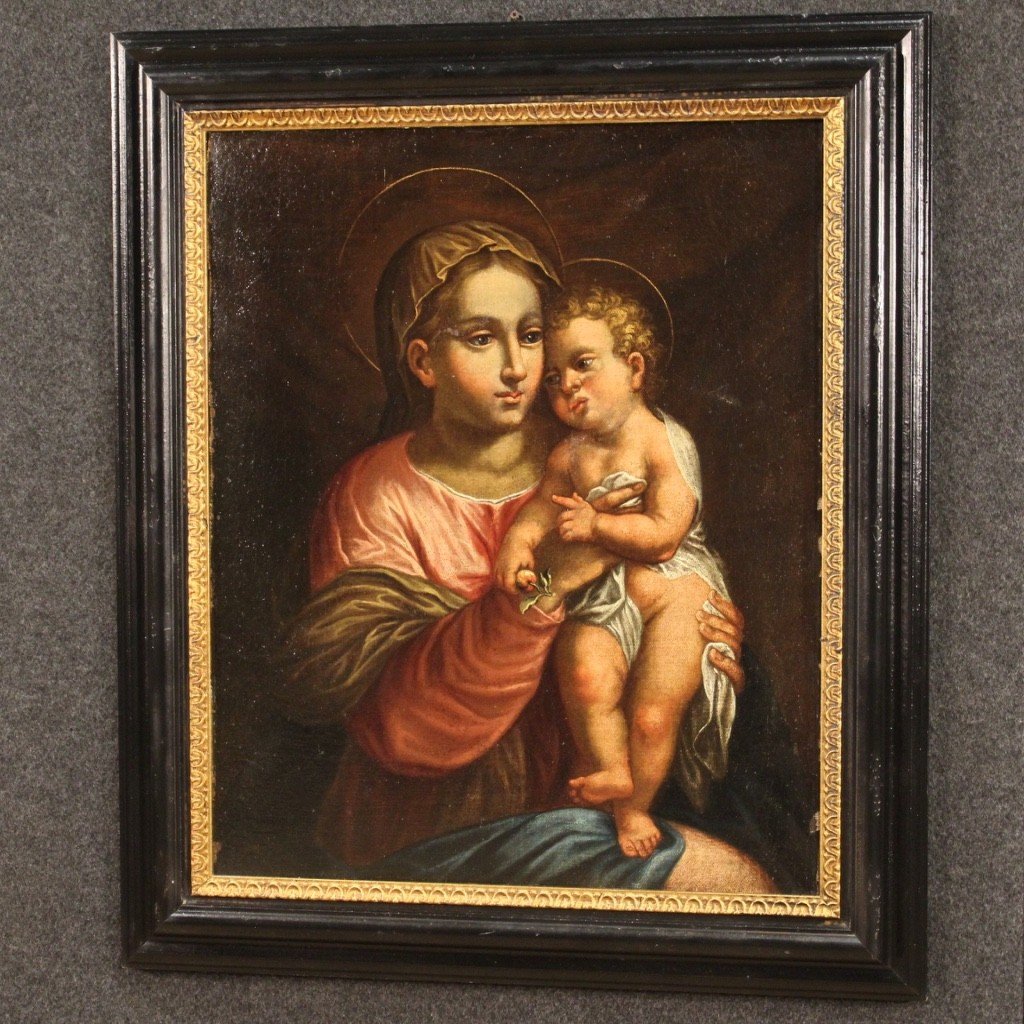 Dipinto religioso Madonna con bambino del XVII secolo-photo-4