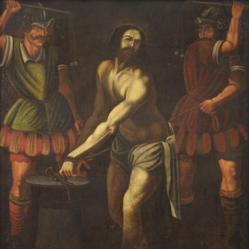 Dipinto religioso italiano Flagellazione di Gesù del XVII secolo-photo-2
