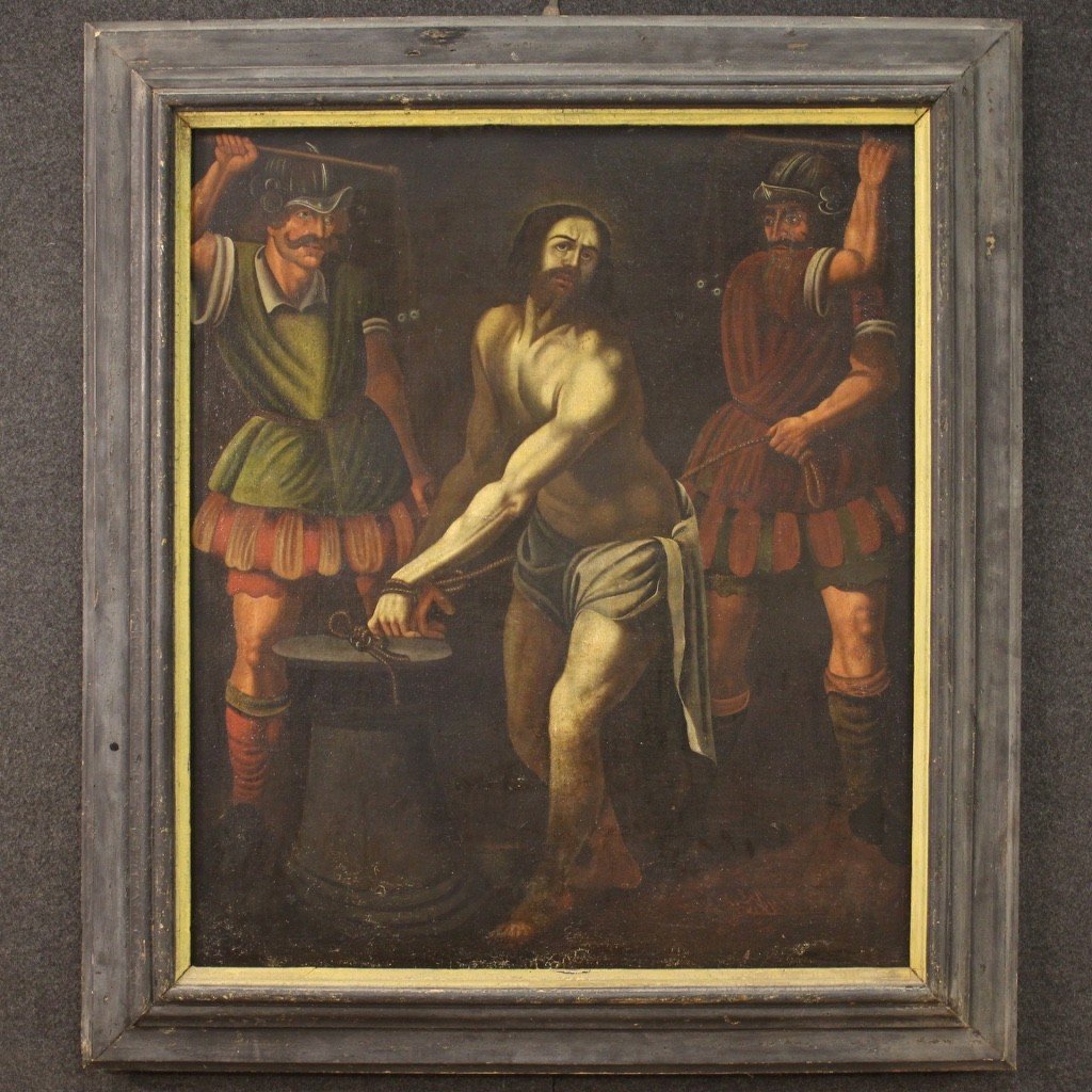Dipinto religioso italiano Flagellazione di Gesù del XVII secolo-photo-3