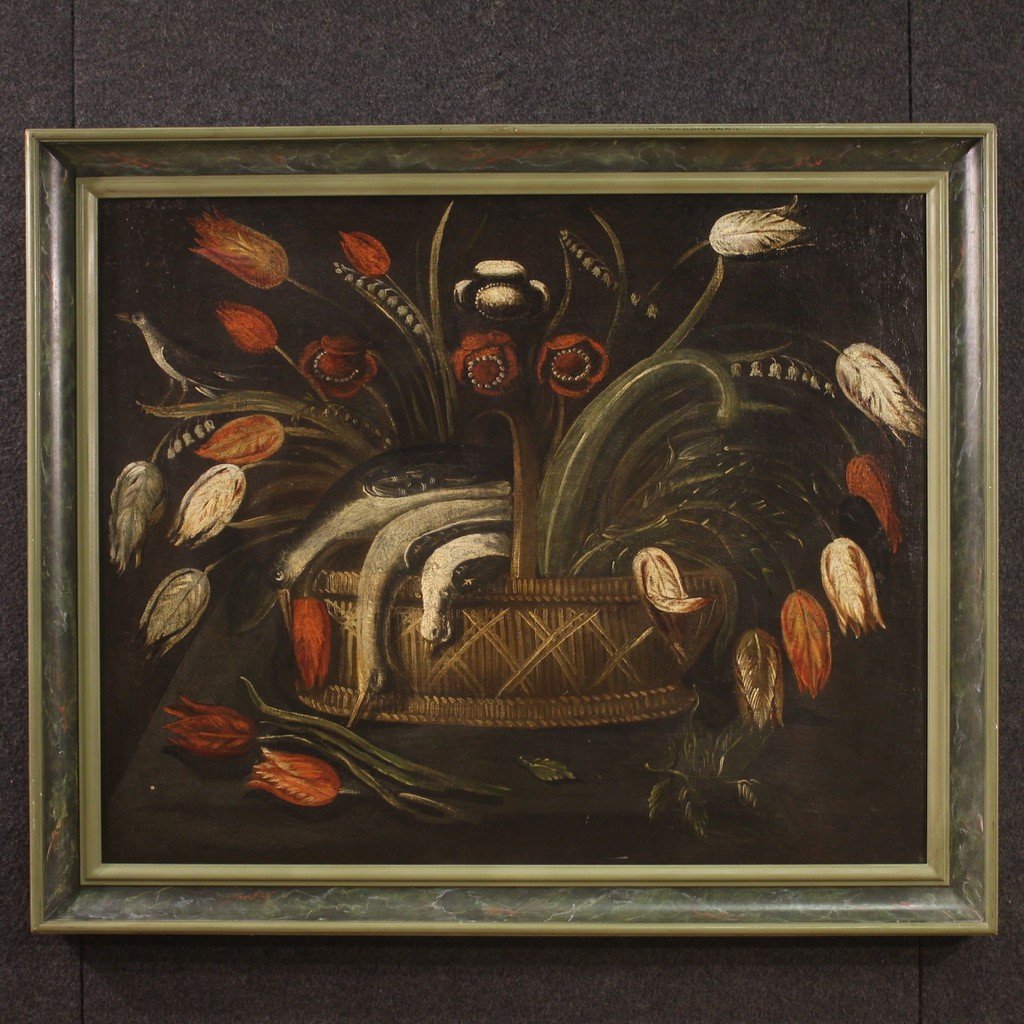 Dipinto olio su tela natura morta del XVIII secolo-photo-2