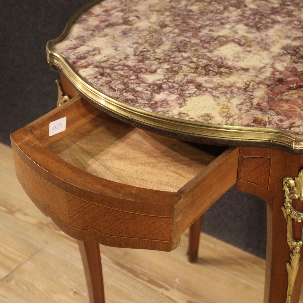 Tavolino francese in legno con piano in marmo -photo-8