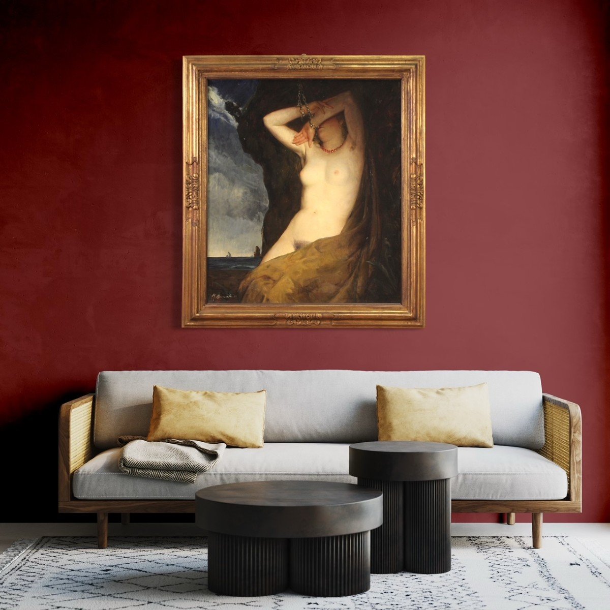 Splendido dipinto italiano firmato e datato 1910, Andromeda incatenata-photo-1