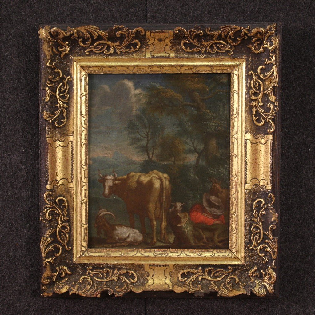 Antico dipinto del XVIII secolo, paesaggio pastorale-photo-2