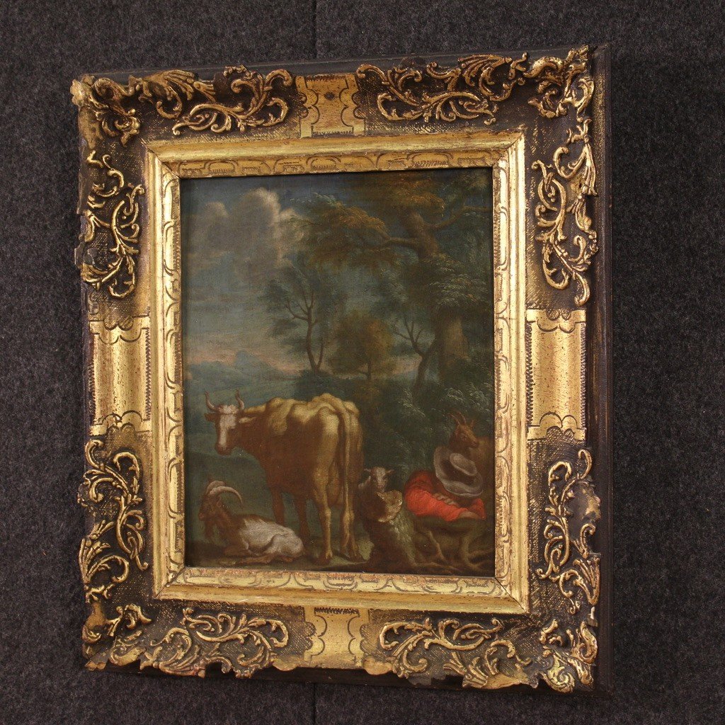 Antico dipinto del XVIII secolo, paesaggio pastorale-photo-2