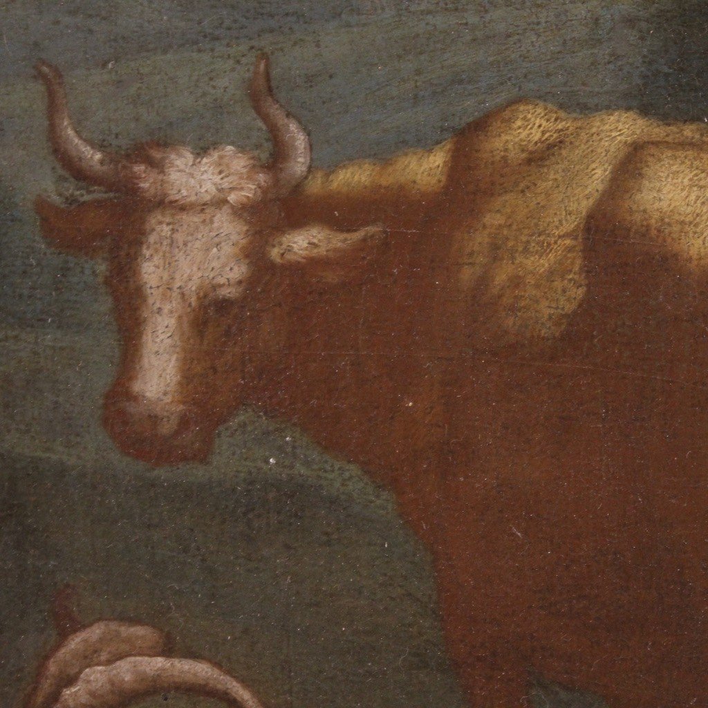 Antico dipinto del XVIII secolo, paesaggio pastorale-photo-5
