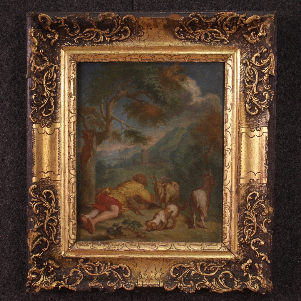 Dipinto fiammingo paesaggio bucolico del XVIII secolo-photo-2
