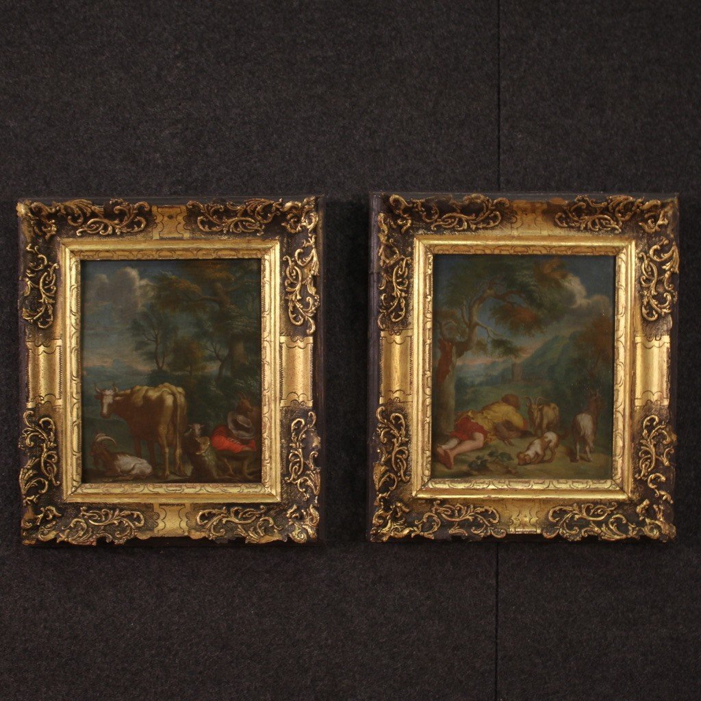 Dipinto fiammingo paesaggio bucolico del XVIII secolo-photo-4