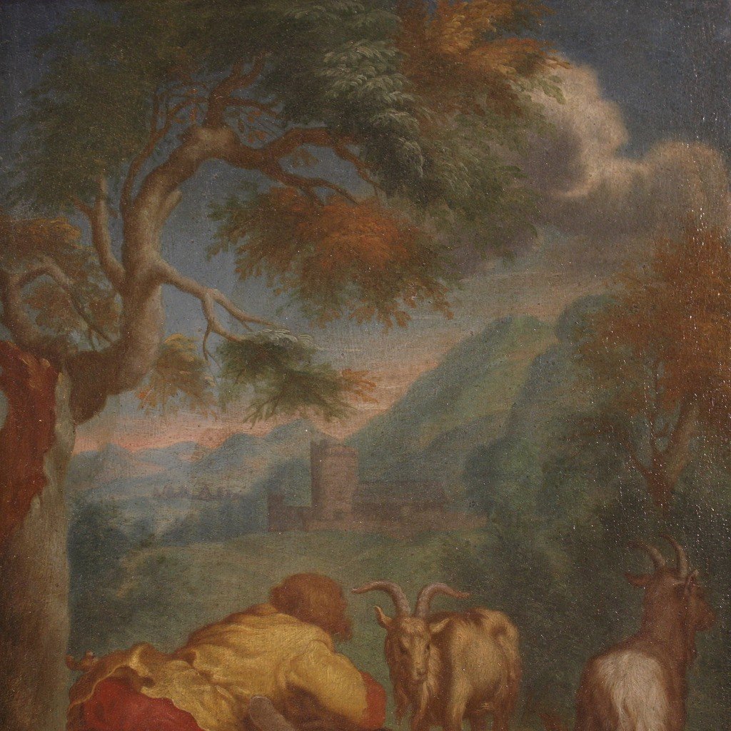 Dipinto fiammingo paesaggio bucolico del XVIII secolo-photo-5