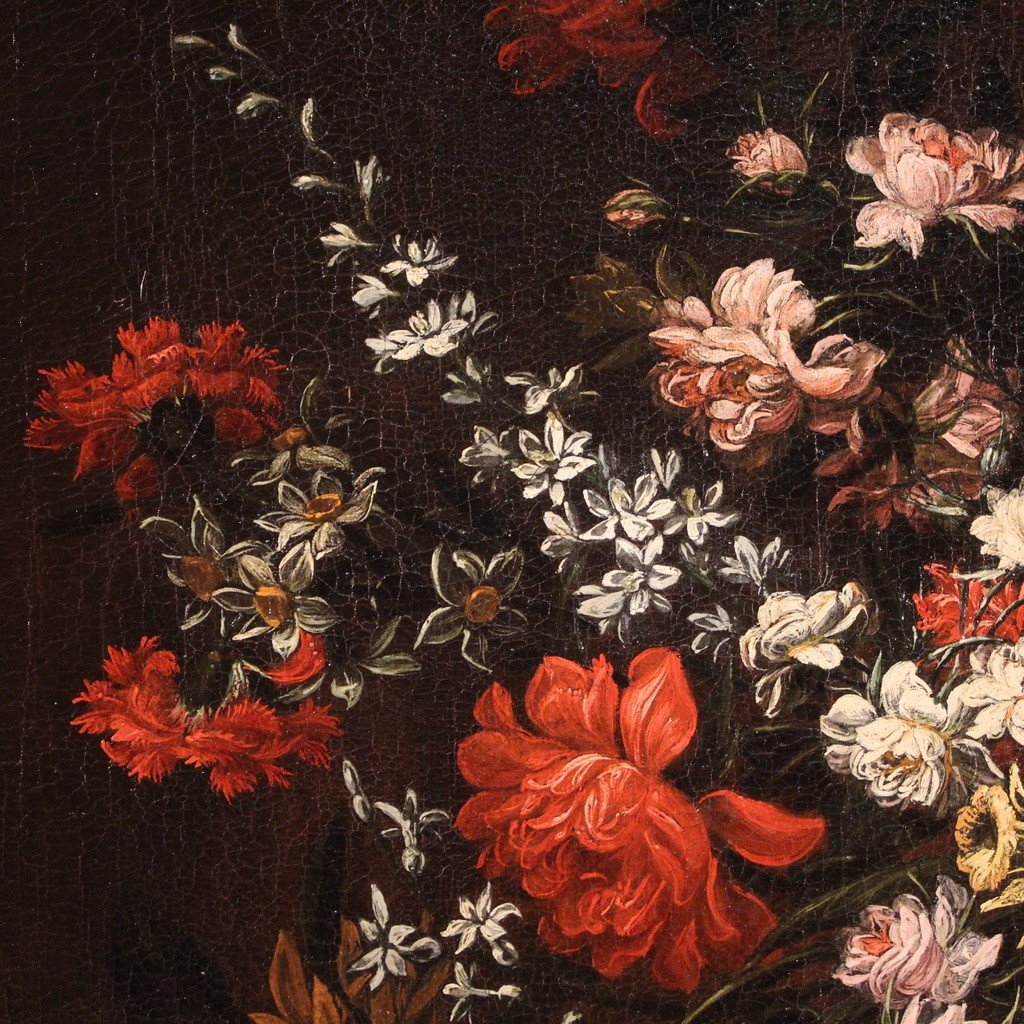 Grande dipinto italiano del XVIII secolo natura morta con vaso fiorito -photo-6