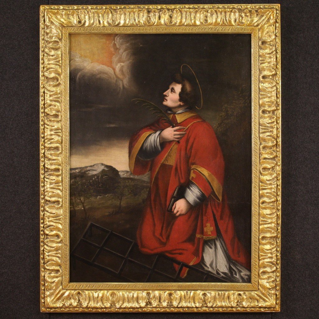 Quadro italiano religioso del XVII secolo, San Lorenzo martire-photo-2