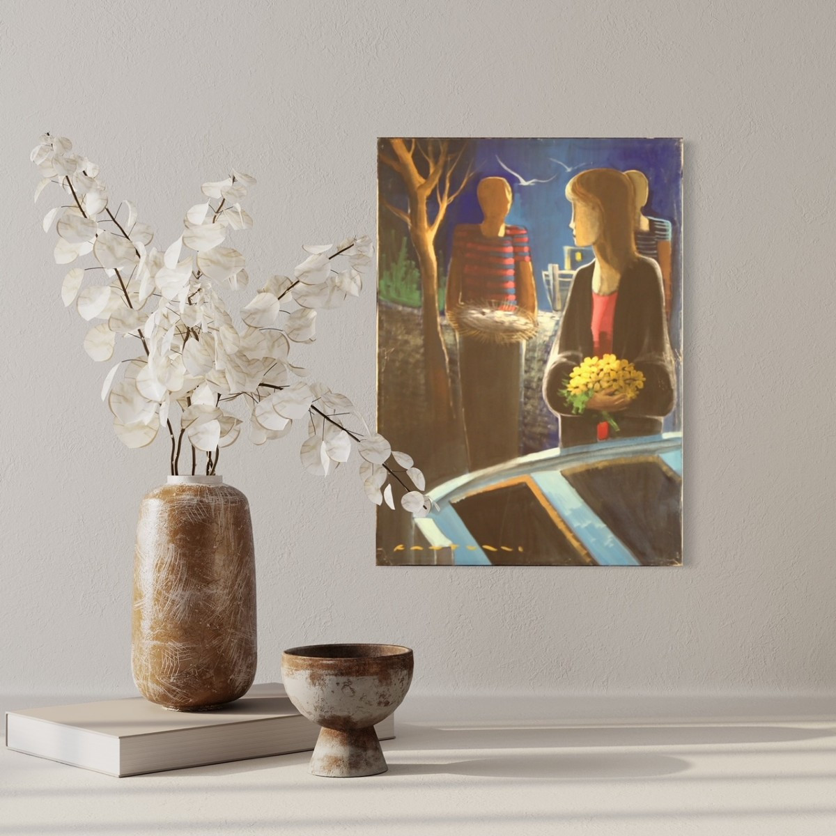 Quadro italiano firmato figure nella notte-photo-3