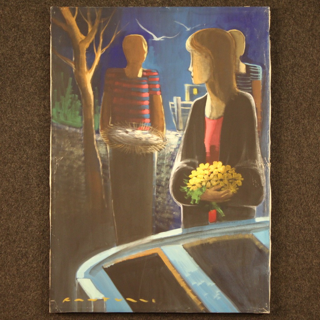 Quadro italiano firmato figure nella notte