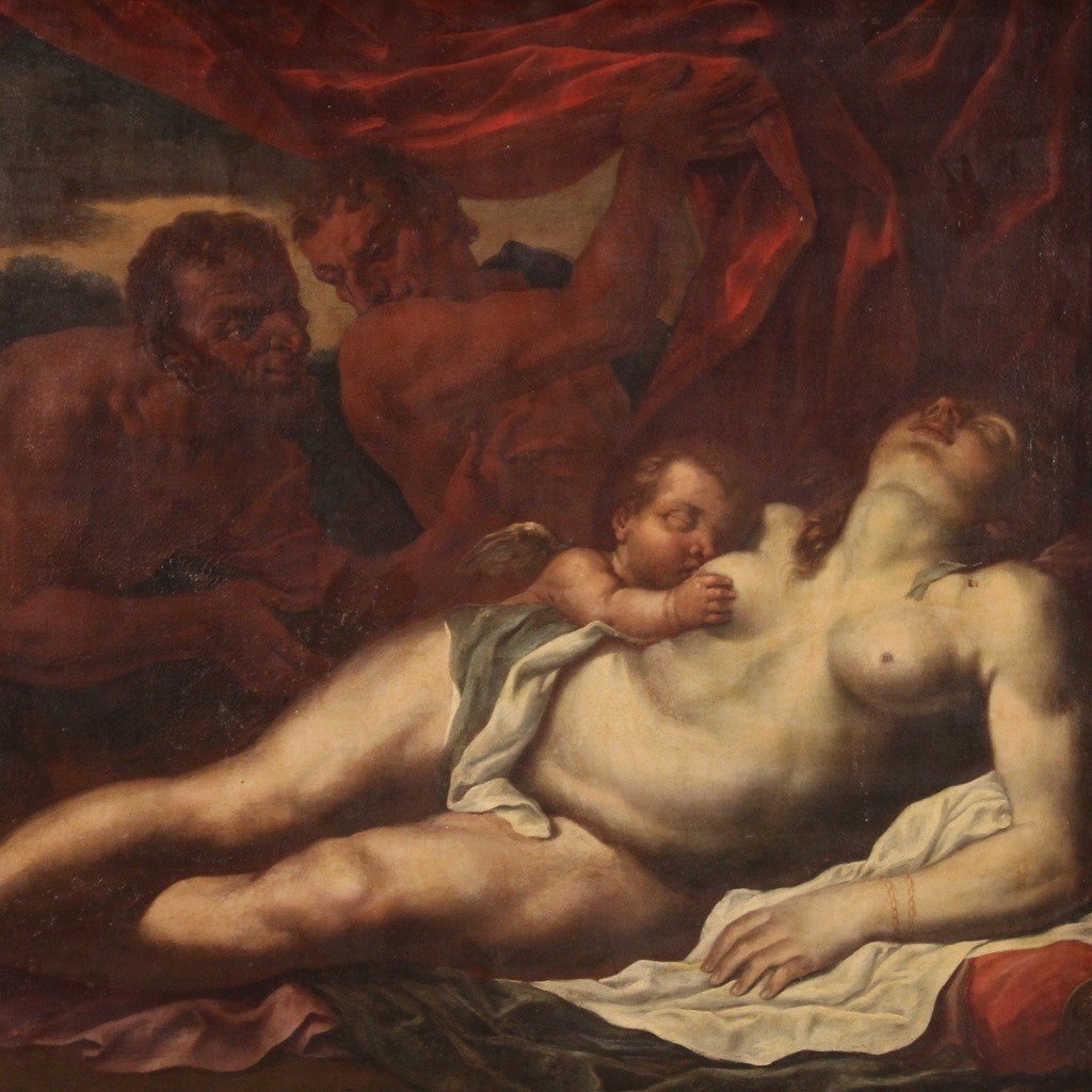 Splendido dipinto mitologico del XVII secolo, Venere dormiente-photo-2