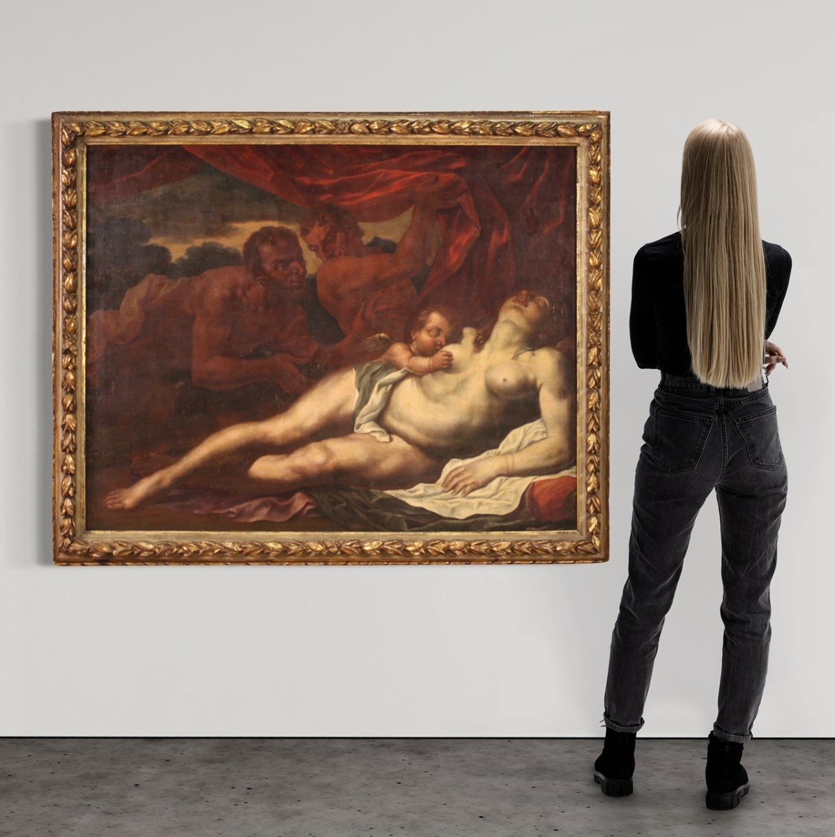 Splendido dipinto mitologico del XVII secolo, Venere dormiente-photo-3