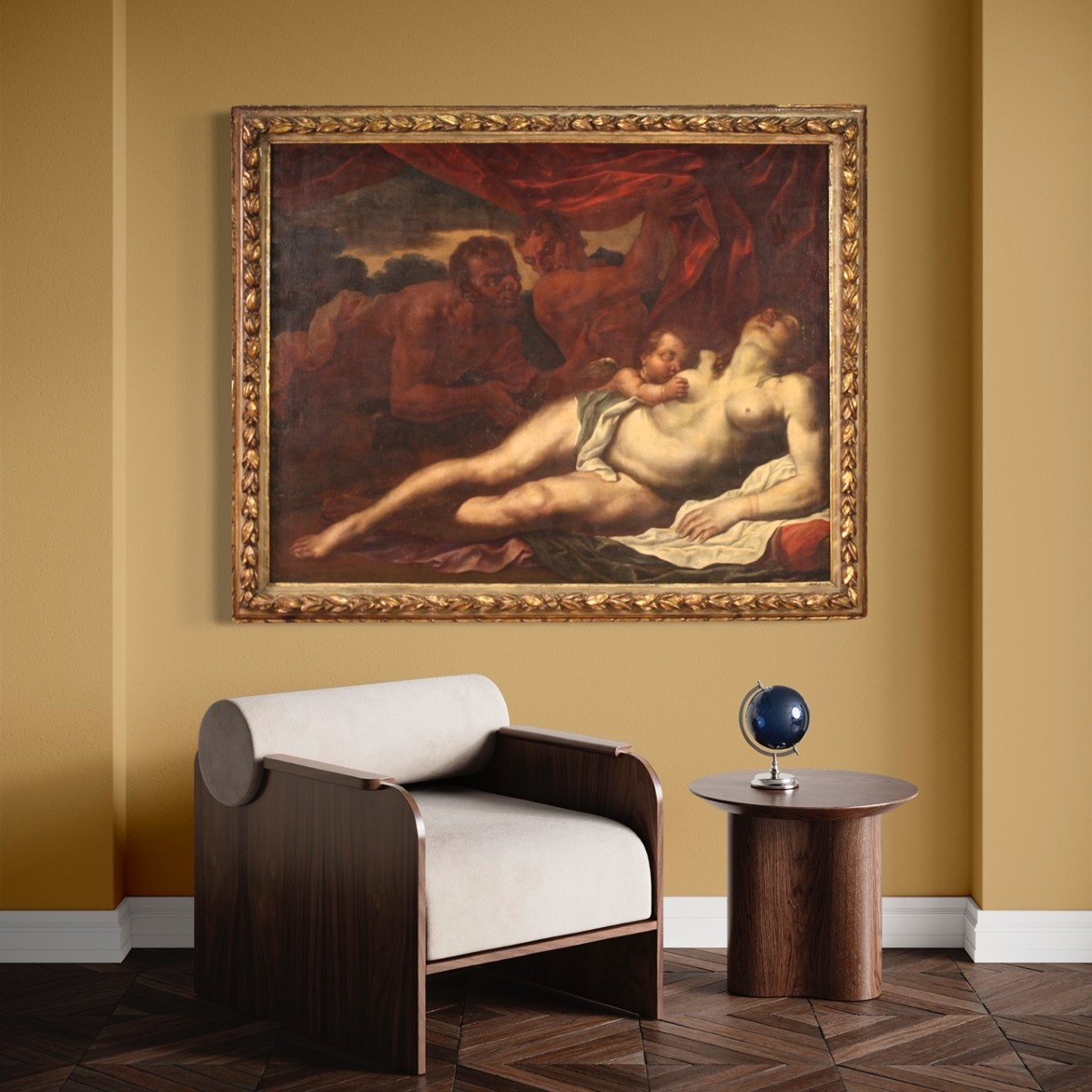 Splendido dipinto mitologico del XVII secolo, Venere dormiente-photo-6