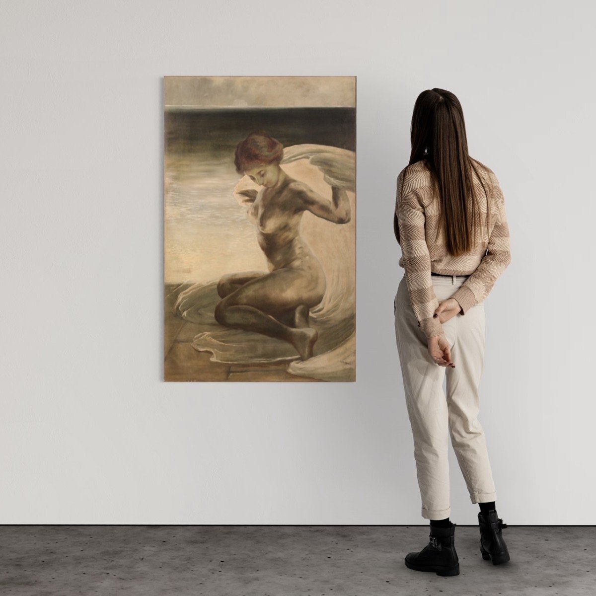 Dipinto italiano nudo di giovane donna del XX secolo-photo-3