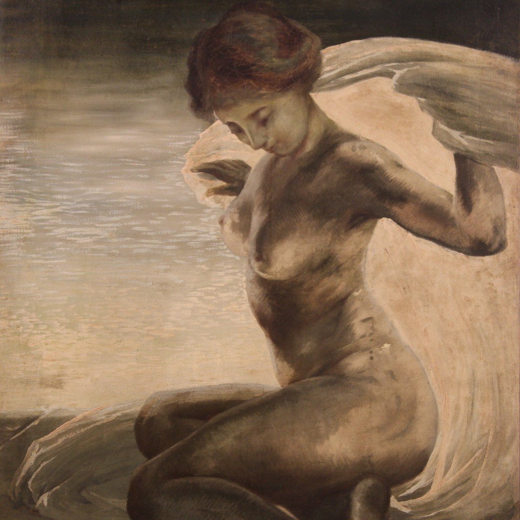 Dipinto italiano nudo di giovane donna del XX secolo-photo-4