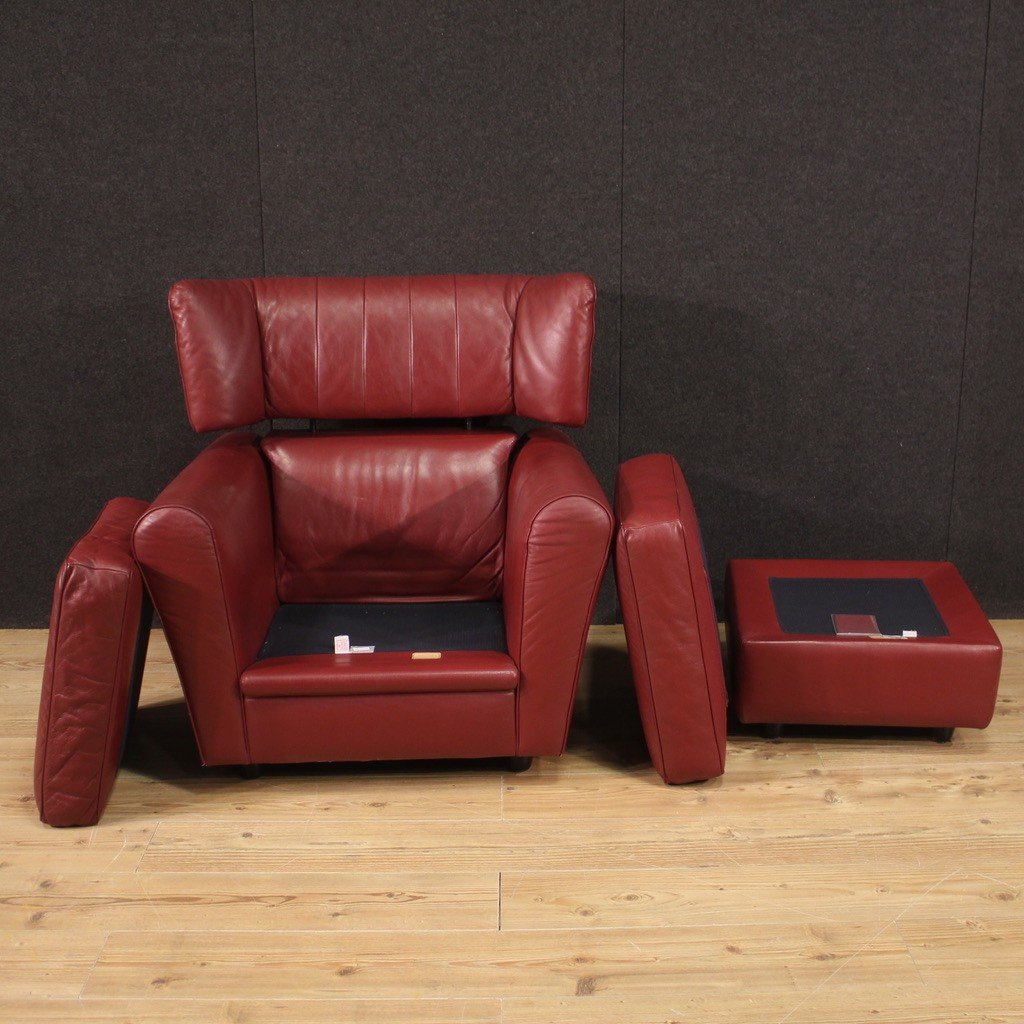 Poltrona italiana con pouf anni '80-photo-3